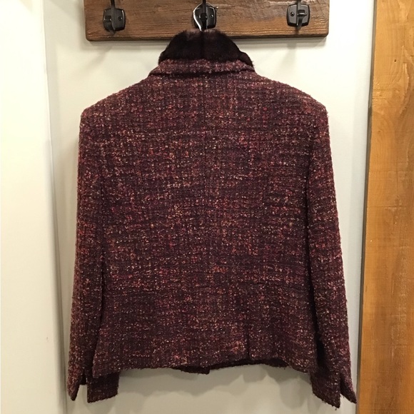 Vintage Jones NY Womens Tweed Wool Blazer Size L Faux Fur Collar Boucle Jacket - Picture 10 of 16